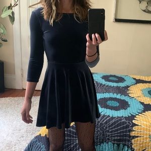 Navy Blue Velvet Skater Dress